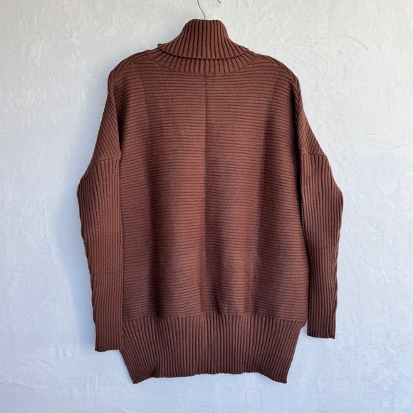 LILLUSORY Turtleneck Oversized Ribbed Tunic Sweater Chocolate Brown S Casual - Picture 7 of 15